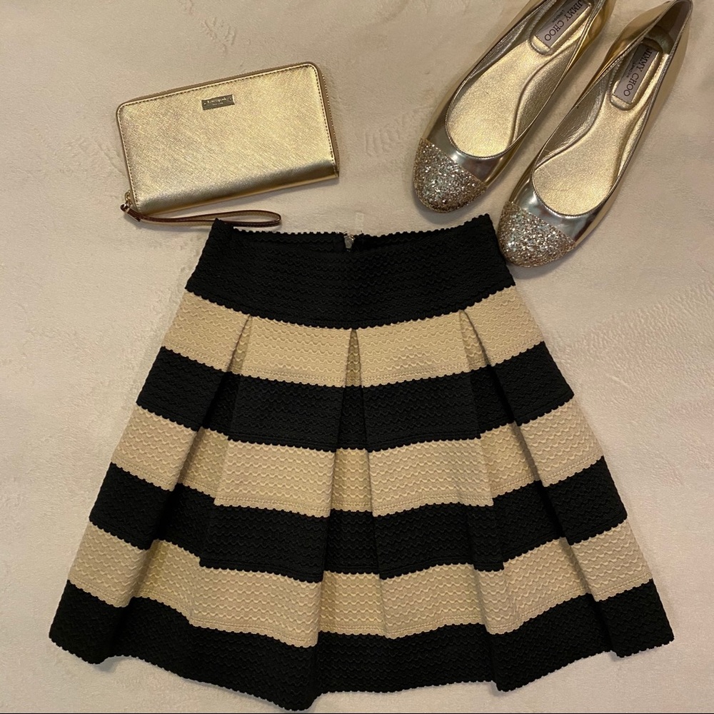 Honey Punch Black & Cream Striped Pleated Skirt